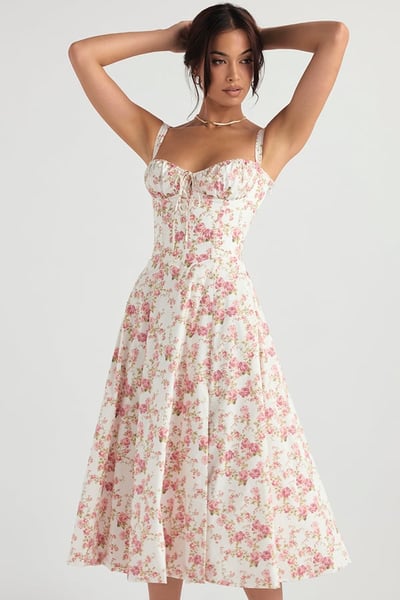 Square Neck Low Cut Sexy Slit Corset Dress