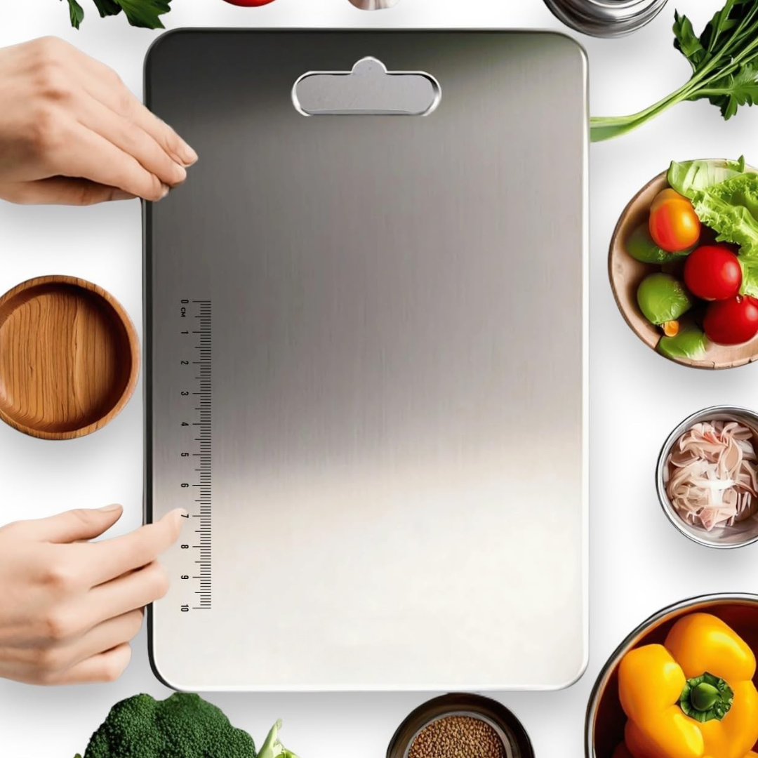 Premium Stainless steel Kitchen Chopping Board with rolling Pin