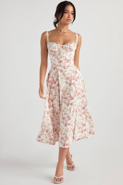 Square Neck Low Cut Sexy Slit Corset Dress