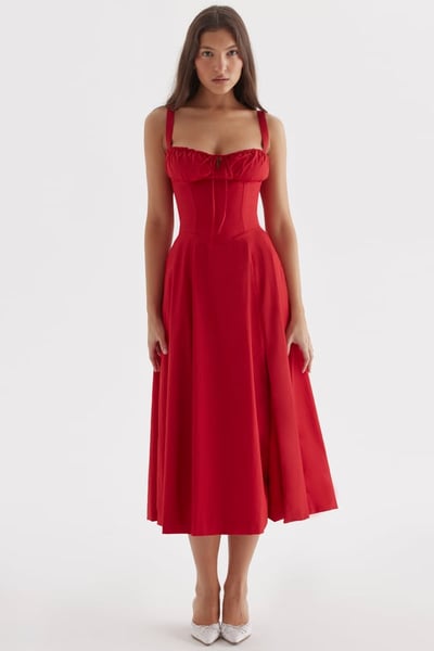 Square Neck Low Cut Sexy Slit Corset Dress