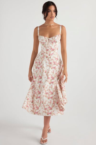 Square Neck Low Cut Sexy Slit Corset Dress