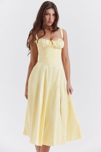Square Neck Low Cut Sexy Slit Corset Dress