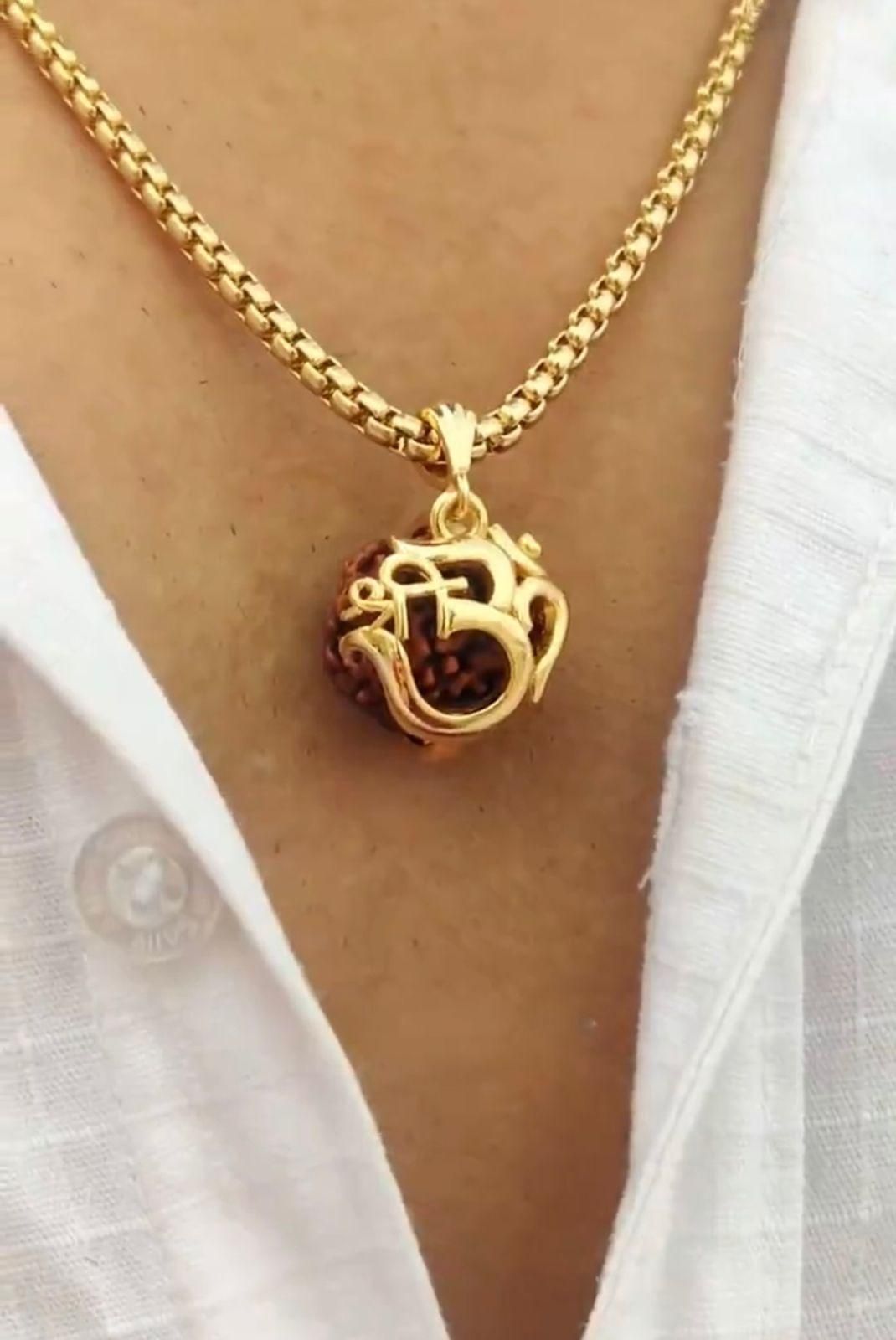 Om Rudraksha Pendant With Gold Plated Chain