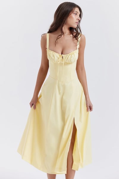 Square Neck Low Cut Sexy Slit Corset Dress