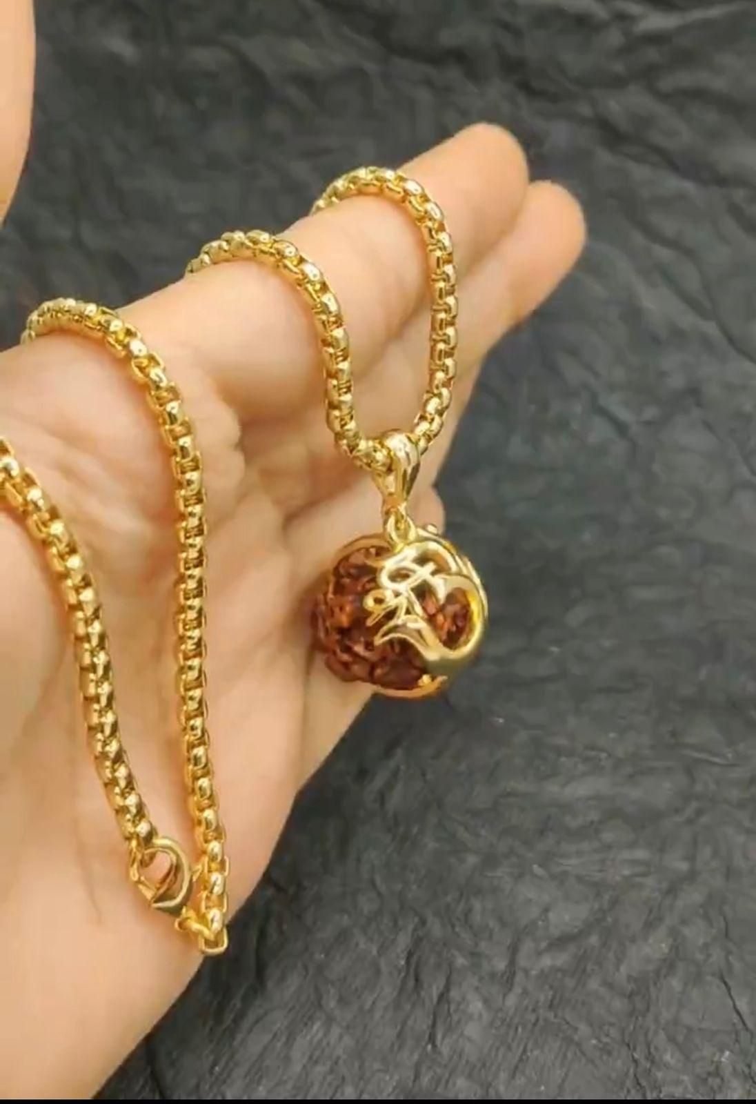 Om Rudraksha Pendant With Gold Plated Chain