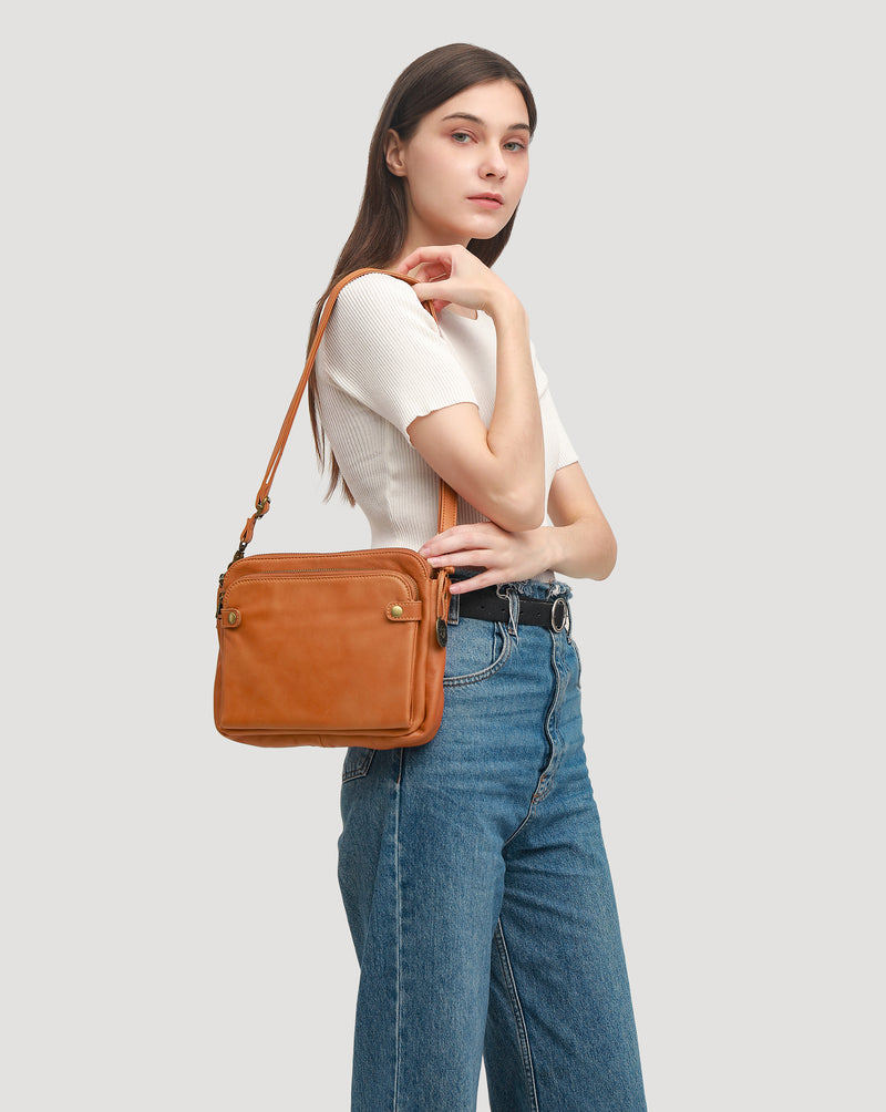 Flyrage Three-Layer Leather Crossbody Shoulder & Clutch Bag 2.1L