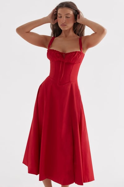 Square Neck Low Cut Sexy Slit Corset Dress