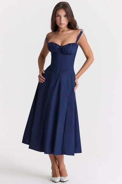 Square Neck Low Cut Sexy Slit Corset Dress