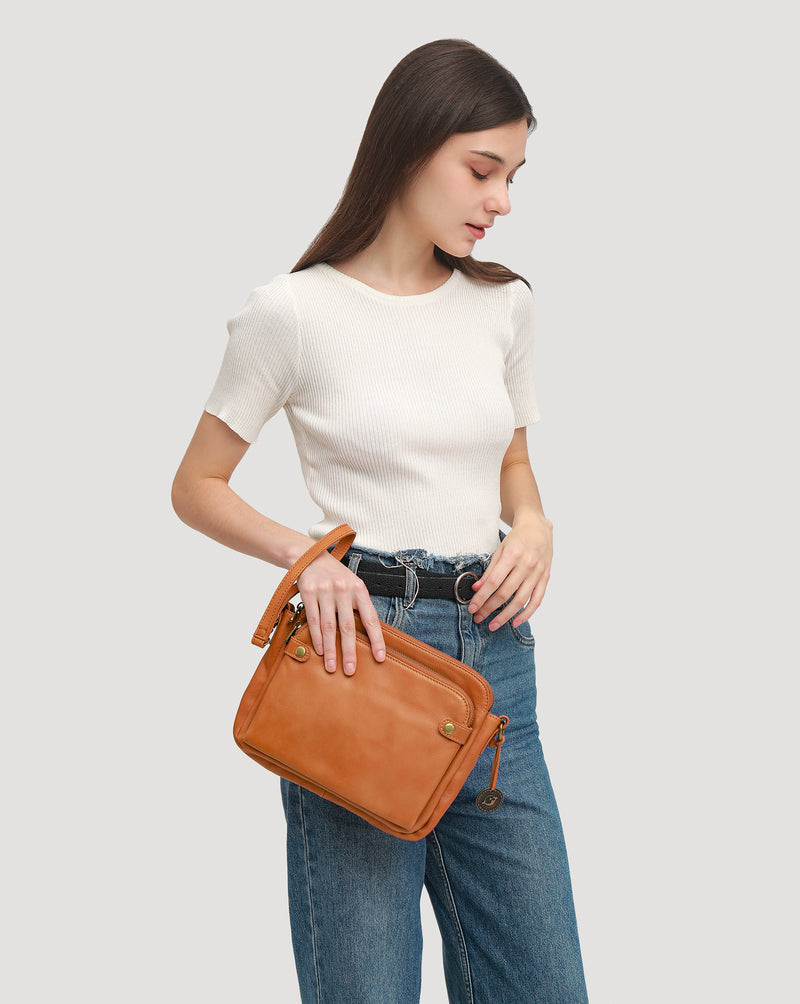 Flyrage Three-Layer Leather Crossbody Shoulder & Clutch Bag 2.1L