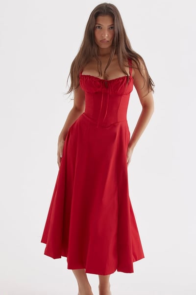Square Neck Low Cut Sexy Slit Corset Dress