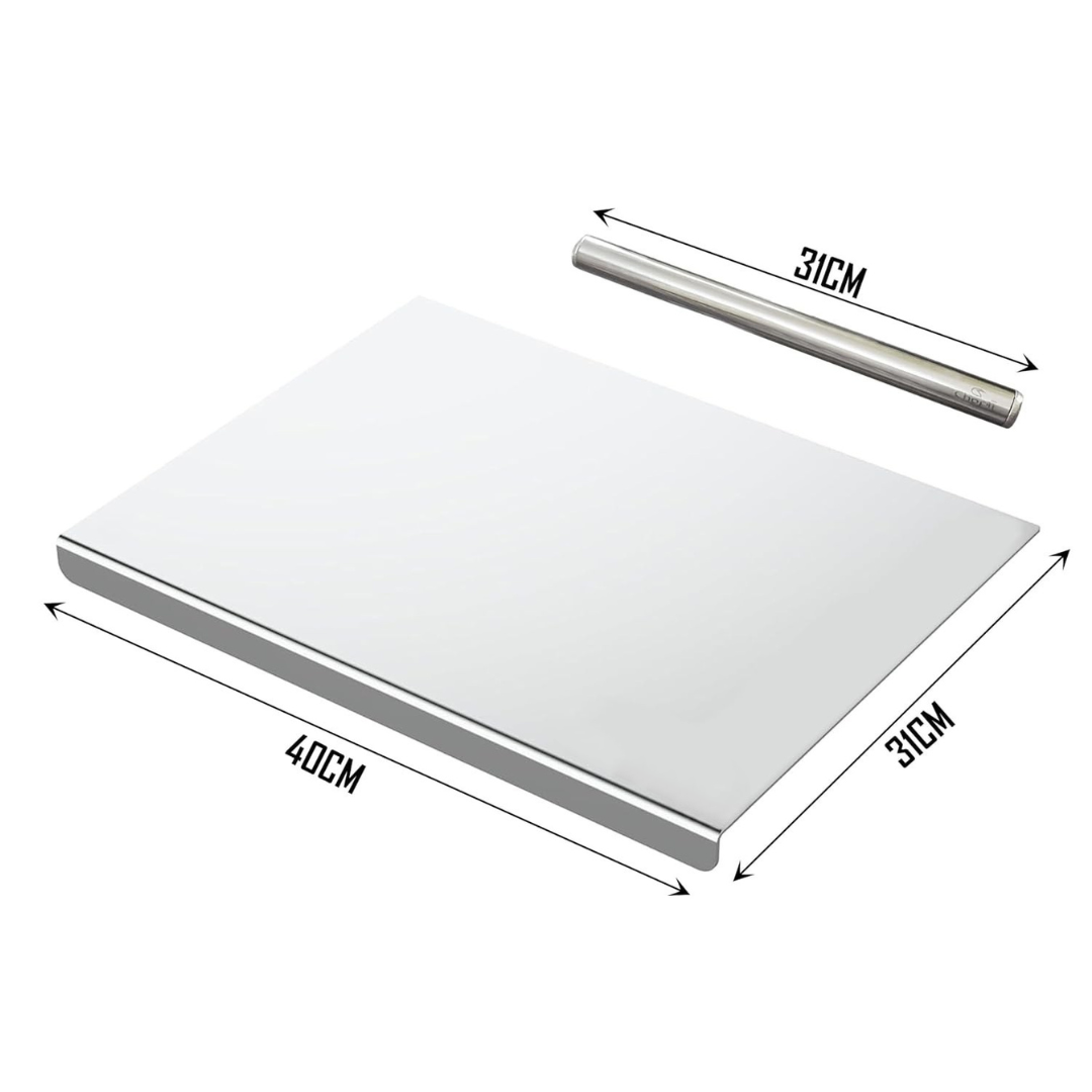 Premium Stainless steel Kitchen Chopping Board with rolling Pin