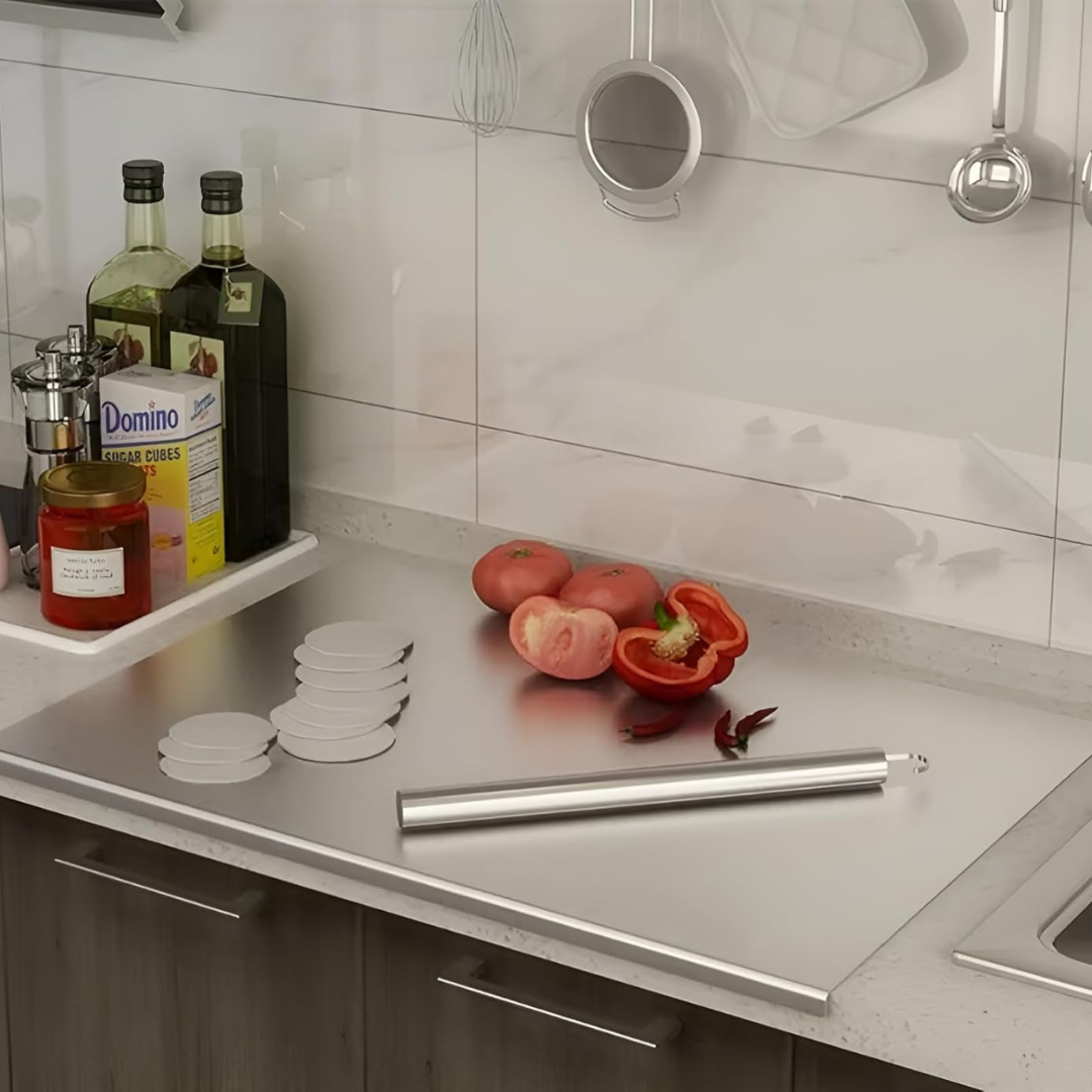 Premium Stainless steel Kitchen Chopping Board with rolling Pin