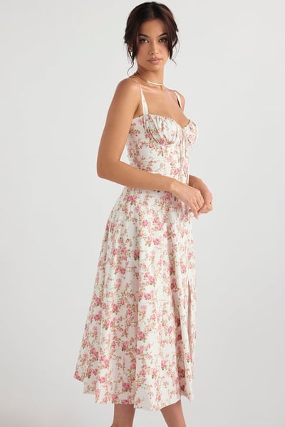 Square Neck Low Cut Sexy Slit Corset Dress