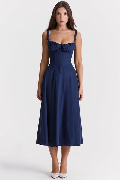 Square Neck Low Cut Sexy Slit Corset Dress