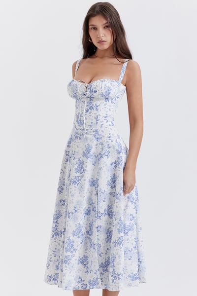 Square Neck Low Cut Sexy Slit Corset Dress