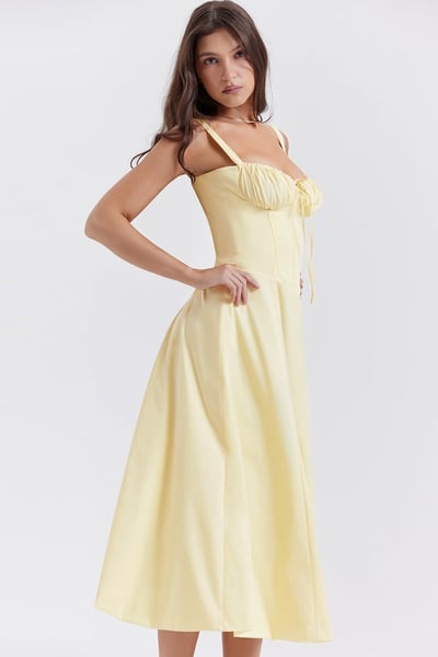 Square Neck Low Cut Sexy Slit Corset Dress