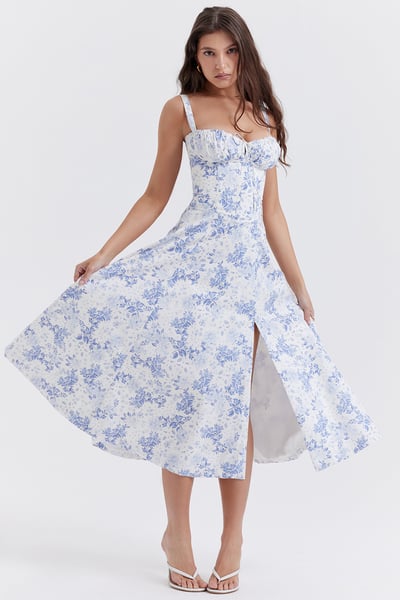 Square Neck Low Cut Sexy Slit Corset Dress
