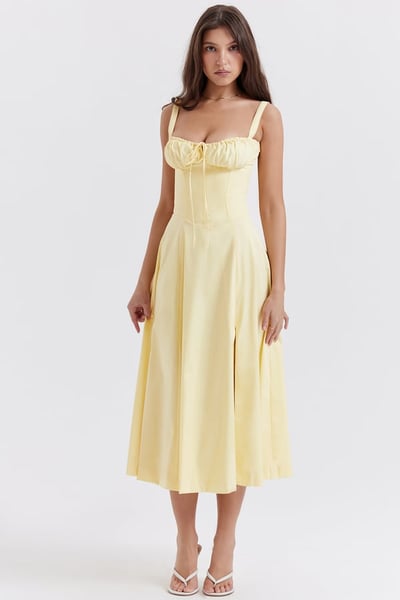 Square Neck Low Cut Sexy Slit Corset Dress