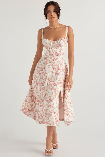 Square Neck Low Cut Sexy Slit Corset Dress