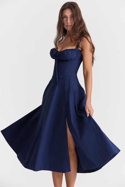 Square Neck Low Cut Sexy Slit Corset Dress