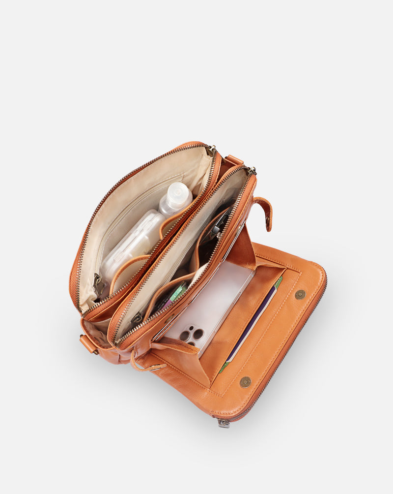 Flyrage Three-Layer Leather Crossbody Shoulder & Clutch Bag 2.1L
