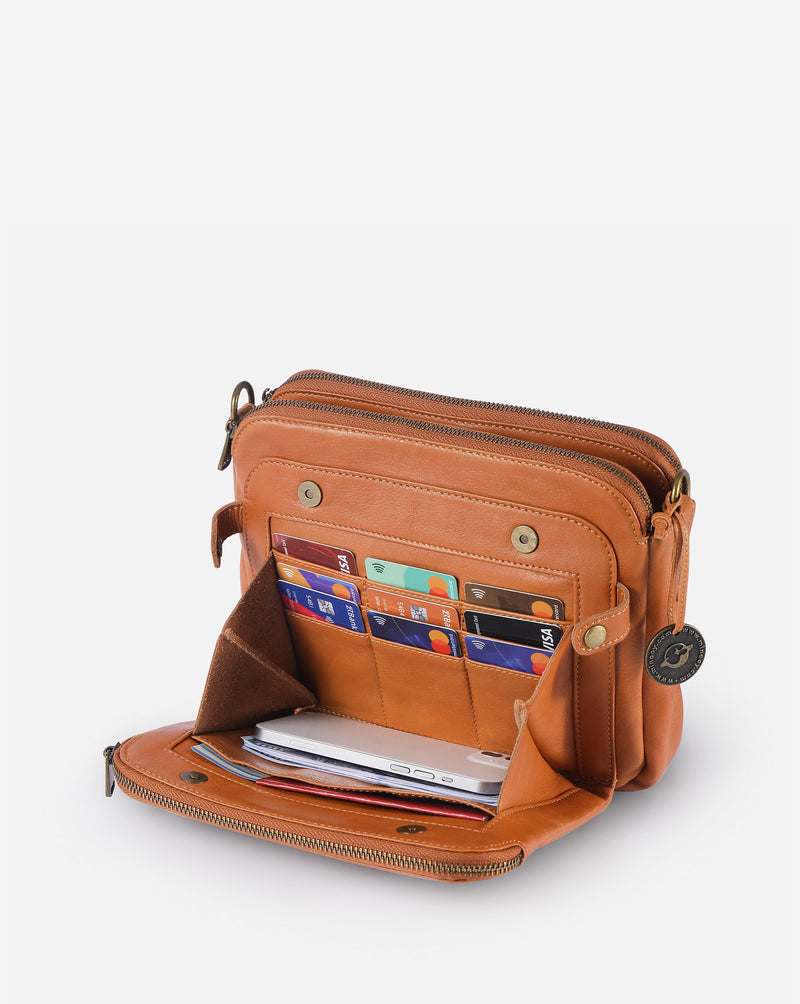 Flyrage Three-Layer Leather Crossbody Shoulder & Clutch Bag 2.1L