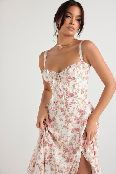 Square Neck Low Cut Sexy Slit Corset Dress