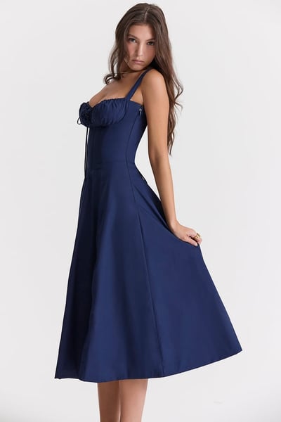 Square Neck Low Cut Sexy Slit Corset Dress
