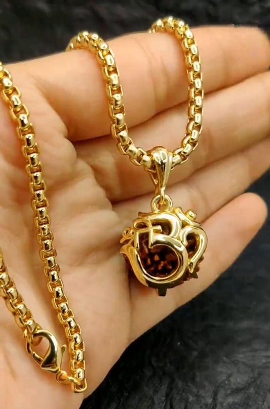 Om Rudraksha Pendant With Gold Plated Chain