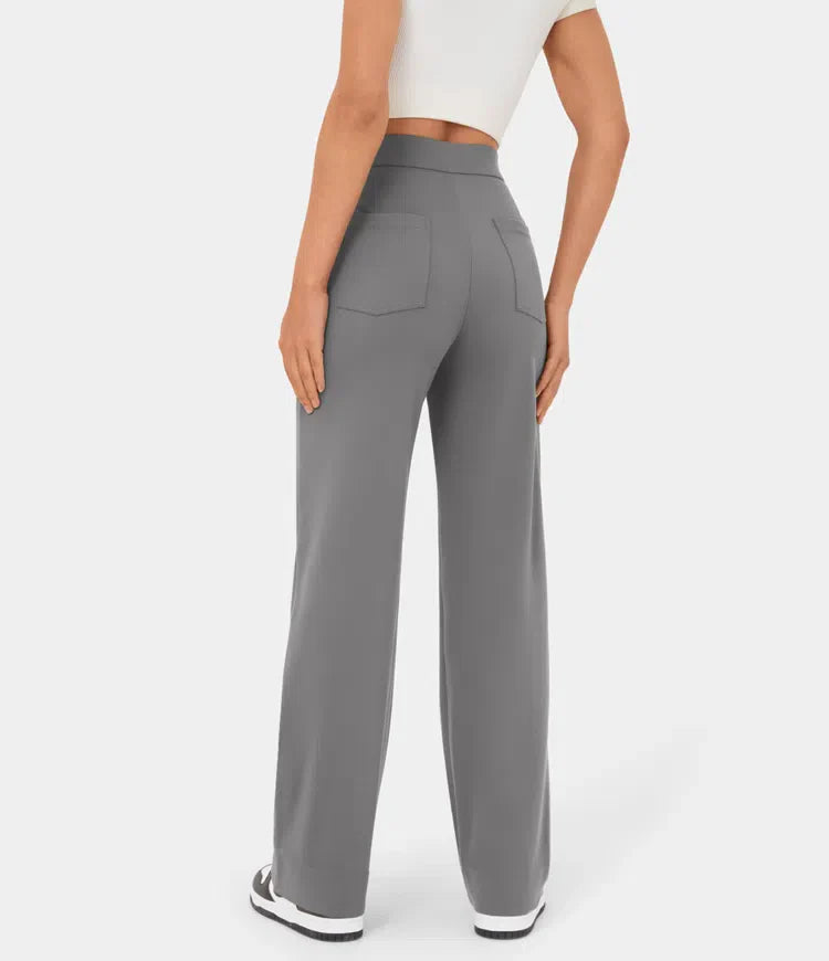 High Waisted Button Multiple Pockets Straight Leg Casual Pants