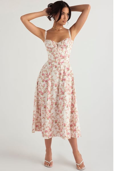 Square Neck Low Cut Sexy Slit Corset Dress