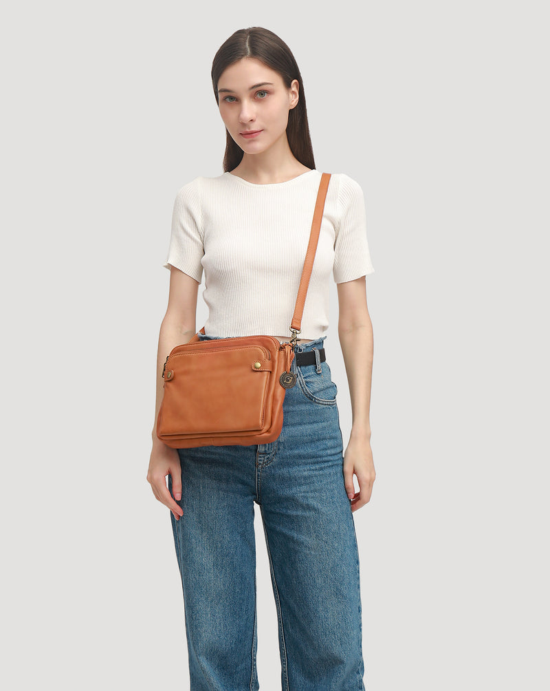 Flyrage Three-Layer Leather Crossbody Shoulder & Clutch Bag 2.1L